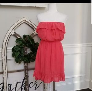 Strapless coral dress